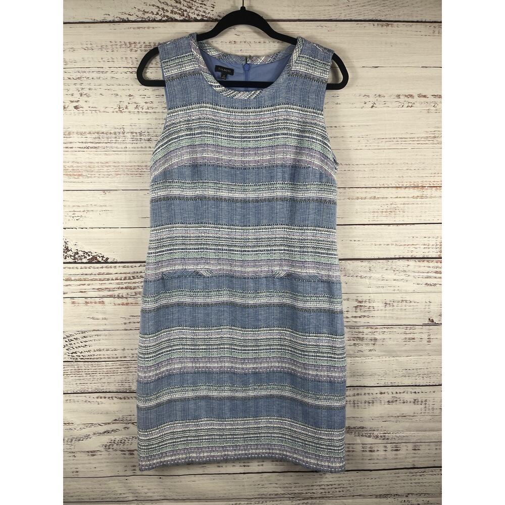 Talbots Dress Womens 8 Blue Striped Tweed Sleeveless Sheath Knee Length Work
